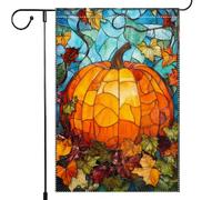 Bandiera Da Giardino Fall For Thanksgiving Autumn Stained Glass Pumpkin Maple Bandiera Da Cortile Resistente Al Sole Garden Flag Colore Vivido Bandiere Decorative Per Celebrazioni 30X45CM