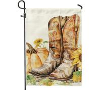 Bandiera Da Giardino Fall Harvest Rustic Autumn Cowboy Boots & Pumpkins, Brown & Orange Farmhouse 30X45Cm Bandiera Durevole Stagionale Bandiere Da Parete Per Parete Feste Festival