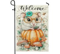 Bandiera Da Giardino Fall Pumpkin Autumn With Mushrooms And Flowers Thanksgiving Garden Flag Lavabile Bandiere Decorative Impermeabile Bandiera Verticale Per Esterno Feste Festival 30X45CM