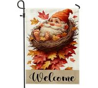 Bandiera Da Giardino Fall Welcome Gnome Nesting Leaves Garden Flag Lavabile Bandiera Verticale Premium Bandiere Decorative Per Festival Feste Esterno 30X45CM