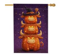 Bandiera da giardino fantasia per Halloween, adorabili mucche arancio con cappello, decorazione per esterni banner double face in juta per decorazione di vacanze autunnali, 71 x 101,6 cm