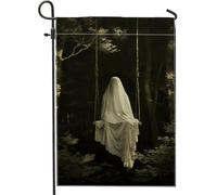 Bandiera da giardino fantasma di Halloween, altalena bianca infestata, decorazione gotica spaventosa, decorazione per interni esterni, 30,5 x 45,7 cm