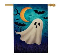 Bandiera da giardino fantasma di Halloween, bandiera blu con pipistrello e luna, bandiera da giardino in iuta su entrambi i lati, decorazione spettrale per il prato per festival autunnali 71 x 101 cm