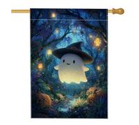 Bandiera da giardino fantasma di Halloween, bandiera blu fantasiosa per esterni, bandiera da cortile in iuta su entrambi i lati, decorazione per il prato autunnale, 71 x 101 cm