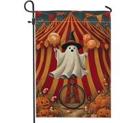 Bandiera da giardino fantasma di Halloween, decorazione da circo con zucca arancione, striscione su entrambi i lati, decorazione autunnale per esterni, 30,5 x 45,7 cm