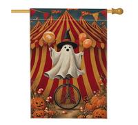 Bandiera da giardino fantasma di Halloween, decorazione da circo con zucca arancione, striscione su entrambi i lati, decorazione autunnale per esterni, 71 x 101 cm