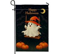 Bandiera da giardino fantasma di Halloween, decorazione spettrale nera con zucca e luna, striscione su entrambi i lati in iuta per prato all'aperto per decorazioni per feste di festa, 30,5 x 45,7 cm
