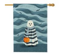 Bandiera da giardino fantasma di Halloween, striscione decorativo spettrale a righe blu, bandiera da cortile in iuta su entrambi i lati per decorazione esterna del prato 71 x 101 cm