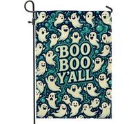 Bandiera da giardino fantasma, fantasioso e giocoso Boo Y'all, in iuta blu, su entrambi i lati, per esterni, portico, prato, patio, terrazza, 30,5 x 45,7 cm