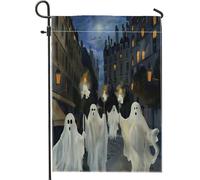 Bandiera da giardino fantasmi infestati di Halloween, notte spaventosa, decorazione della casa, bandiere da giardino a doppia faccia, decorazione per patio esterno, 12 x 18 pollici