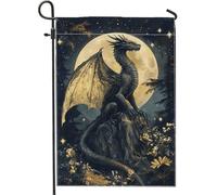 Bandiera da giardino fantasy con drago nero, misteriosa scena notturna, decorazione su entrambi i lati per prato all'aperto per autunno Halloween, accenti magici per la casa, 30,5 x 45,7 cm