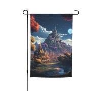 Bandiera da giardino Fantasy Town 30,5 x 45,7 cm Primavera Estate Autunno Inverno Bandiere Stagionali Bandiere Bifacciali Festività Banner Outdoor Indoor Yard Bandiera per Decorazioni per la Casa