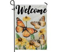 Bandiera da giardino farfalla estiva, bandiera floreale arancione, decorazione per la casa bifacciale, decorazione per prato all'aperto vacanza, decorazione per giardino di insetti carini, 30,5 x 45,7