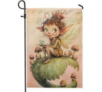 Bandiera da giardino fata foglia fantasia con creature magiche all'aperto decorazione stagionale per tutte le occasioni bandiera del patio in tessuto double face 12x18