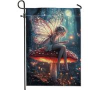 Bandiera da giardino fatata, motivo fungo magenta incantato, bandiera decorativa autunnale per esterni, accenti da giardino su entrambi i lati, decorazione magica per il prato della casa, 30,5 x 45,7