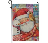 Bandiera da giardino festivo Babbo Natale pupazzo di neve, uccello colorato, bandiera decorativa a doppia faccia in tela di iuta per le vacanze invernali, pannello esterno di Natale, decorazione della