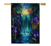 Bandiera da giardino floreale a cascata, in vetro colorato blu, striscione decorativo con iris naturale, decorazione su entrambi i lati, ideale per la primavera e l'estate, ideale per esporre la casa