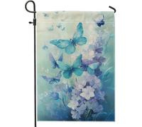 Bandiera da giardino floreale a farfalla, farfalla blu e fiori viola, decorazione per esterni, bandiera da giardino in iuta su entrambi i lati, decorazione per la casa per primavera estate 30,5 x 45,7