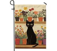 Bandiera da giardino floreale a forma di gatto - Vaso da fiori colorato - Decorazione da esterno double face in iuta per primavera, estate, casa, giardino, 30,5 x 45,7 cm