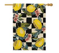 Bandiera da giardino floreale a scacchi con limone primaverile ed estate, bandiera da giardino con frutta gialla e fiori di pesco, striscione per esterni in iuta su entrambi i lati, decorazione per la