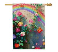 Bandiera da giardino floreale arcobaleno primaverile, striscione decorativo da giardino con fiori di pesco, decorazione per esterni in iuta su entrambi i lati, bandiera colorata per prato per casa e