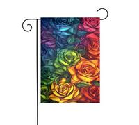 Bandiera da giardino floreale astratta con rose arcobaleno 30 x 45 cm verticale su entrambi i lati per fattoria vacanze esterne decorazioni per cortile bandiera