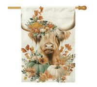 Bandiera da giardino floreale autunnale, bandiera arancione con mucca e zucca, decorazione autunnale su entrambi i lati, bandiera da giardino in iuta per esterni, decorazione per prato 71 x 101 cm