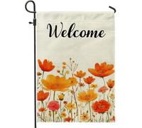 Bandiera da giardino floreale autunnale, con fiori di campo arancioni, decorazione per la casa e per esterni, in iuta su entrambi i lati, per il Ringraziamento, benvenuto, 30,5 x 45,7 cm