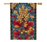 Bandiera da giardino floreale autunnale, con foglie di grano rosse e gialle, striscione decorativo per la casa, bandiera in iuta su entrambi i lati, decorazione stagionale per esterni, 71 x 101 cm