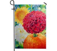 Bandiera da giardino floreale autunnale, dalia rossa, girasole, zucca, decorazione per la casa, in tessuto su entrambi i lati, bandiera per cortile, decorazione per esterni, 30,5 x 45,7 cm