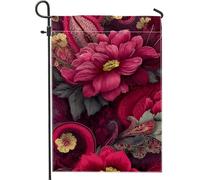 Bandiera da giardino floreale autunnale, fiori di peonia rossa, decorazione per la casa e il giardino, bandiera da giardino in tessuto su entrambi i lati, decorazione stagionale per esterni, 30,5 x