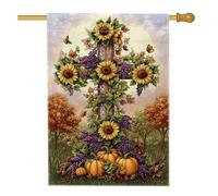 Bandiera da giardino floreale autunnale, girasoli gialli e uva, decorazione per esterni, striscione in iuta su entrambi i lati per la decorazione della casa per raccolto autunnale, 71 x 101 cm