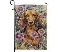 Bandiera da giardino floreale autunnale illustrazione cane fiore marrone decorazione per la casa, bandiere da giardino, bandiera da cortile in poliestere double face, giorno del Ringraziamento