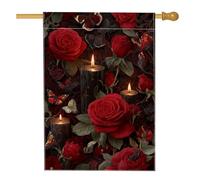 Bandiera da giardino floreale autunnale rossa, rose scure e farfalle, striscione decorativo per la casa, bandiera da giardino in iuta su entrambi i lati, decorazione per esterni di Halloween, 71 x 101