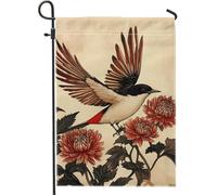 Bandiera da giardino floreale autunnale, uccello rosso e nero con fiori di crisantemo decorazione per la casa all'aperto, striscione decorativo su entrambi i lati per il Ringraziamento, decorazione