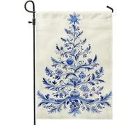 Bandiera da giardino floreale blu, bandiere invernali per cortile, bandiera decorativa per esterni, doppia faccia per decorazioni natalizie, cartello per portico stagionale per prato 30,5 x 45,7 cm