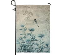 Bandiera da giardino floreale blu con libellula, elegante bandiera botanica da cortile per primavera ed estate, decorazione per la casa, decorazione esterna su entrambi i lati per prato e giardino