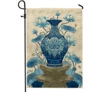 Bandiera da giardino floreale blu, elegante vaso con ninfee per la casa, bandiera su entrambi i lati, bandiera da giardino in iuta per primavera estate decorazione per esterni 30,5 x 45,7 cm