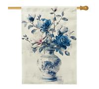 Bandiera da giardino floreale blu primaverile ed estate, elegante vaso bianco magnolia e rosa, bandiera decorativa per la casa, decorazione per esterni su entrambi i lati, per prato e giardino, 71 x
