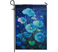 Bandiera da giardino floreale blu primaverile estate, bandiera turchese con papavero per esterni, bandiera su entrambi i lati per la decorazione del prato domestico 30,5 x 45,7 cm
