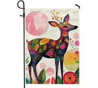 Bandiera da giardino floreale colorata con cervo, decorazione primaverile ed estiva, bandiera da cortile double face per decorazione prato all'aperto, tema della natura artistica, decorazione per