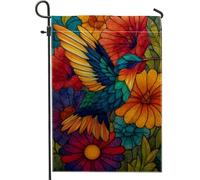 Bandiera da giardino floreale colorata con colibrì, vibrante striscione estivo per la casa, bandiera da cortile in iuta su entrambi i lati, per esterni, decorazione per feste, 30,5 x 45,7 cm