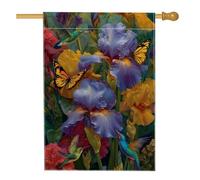 Bandiera da giardino floreale colorata, con farfalle viola iris, decorazione per esterni, bandiera su entrambi i lati, per feste primaverili ed estive, 71 x 101 cm