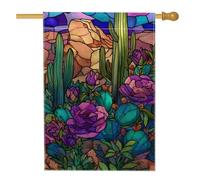 Bandiera da giardino floreale colorata, con rose viola, cactus, decorazione per esterni, bandiera a doppia faccia vibrante per cortile, decorazione per feste primaverili ed estive, 71 x 101 cm