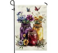 Bandiera da giardino floreale colorata, fiore rosso e viola giallo, decorazione per la casa, bandiera in tela di iuta double face per decorazione del prato primaverile ed estivo, decorazione delle