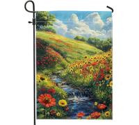 Bandiera da giardino floreale colorata primavera estate, fiori di campo rossi gialli decorazione per la casa, decorazione per la casa su entrambi i lati, perfetta per feste in giardino, 30,5 x 45,7 cm