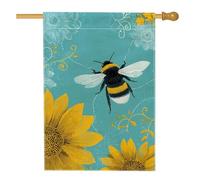 Bandiera da giardino floreale con api primaverili ed estive, girasoli gialli e sfondo blu, striscione decorativo per esterni, bandiera da cortile in iuta su entrambi i lati, per feste di vacanza