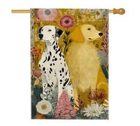 Bandiera da giardino floreale con cani gialli primaverili ed estivi, striscione decorativo per la casa, bandiera da giardino in iuta per decorazione esterna del prato, 71 x 101 cm