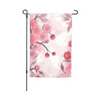 Bandiera da giardino floreale con ciliegie rosa, 30,5 x 45,7 cm, per primavera, estate, autunno, inverno, bandiere stagionali su entrambi i lati, bandiere per le vacanze, per esterni e interni, per