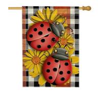 Bandiera da giardino floreale con coccinella primaverile ed estate, bandiera decorativa per la casa con girasole rosso giallo e giallo, bandiera da giardino in iuta su entrambi i lati, decorazione per